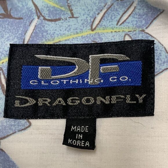 Vintage Dragonfly Hawaiian Parrot Geisha Beach Tropical Button Down Shirt - Picture 4 of 6